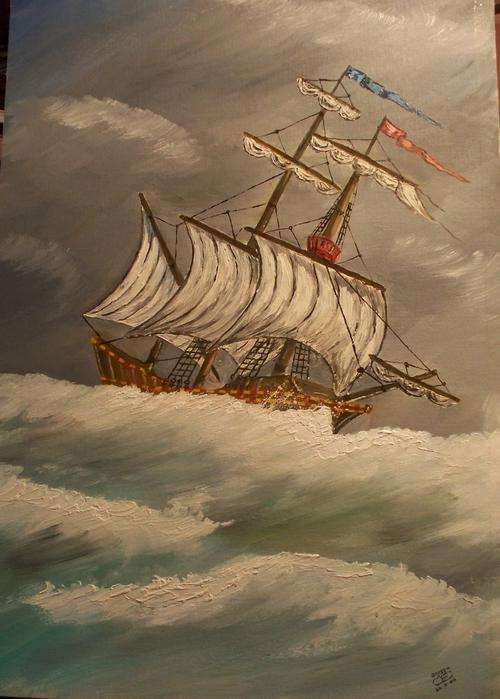 Ship in Storm  - by Douggie - 1985  (500x760mm)