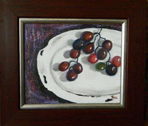 Enamel plate with grapes- by Thea435x290mm framed.