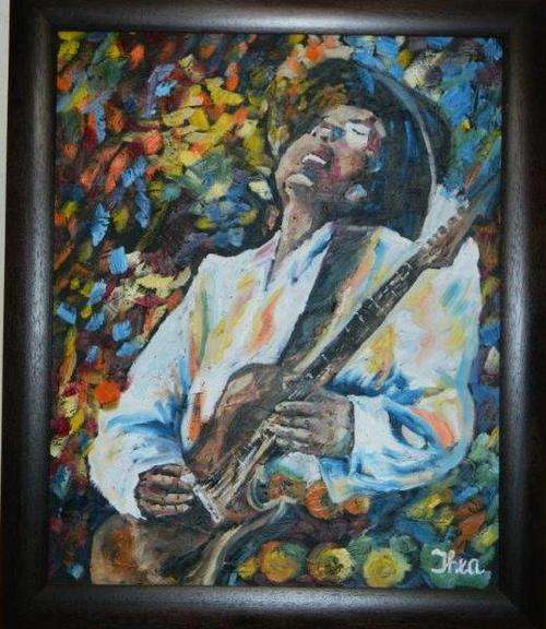 Guitar player- by Thea 720x860mm framed.