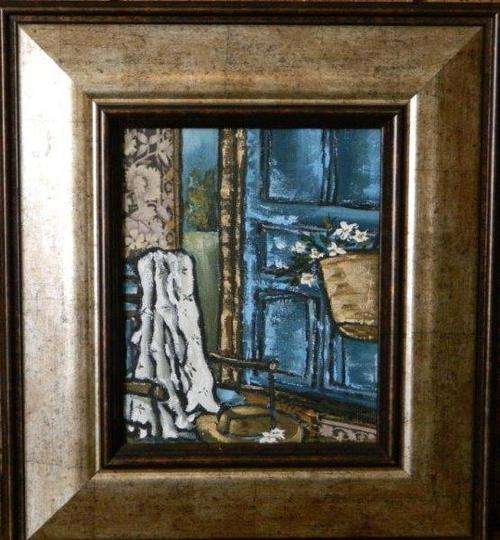 Chair with Blue door- by Thea 380x400mm framed.