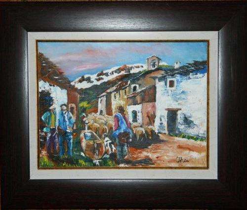 Tending the Sheep- by Thea 580x480mm framed.