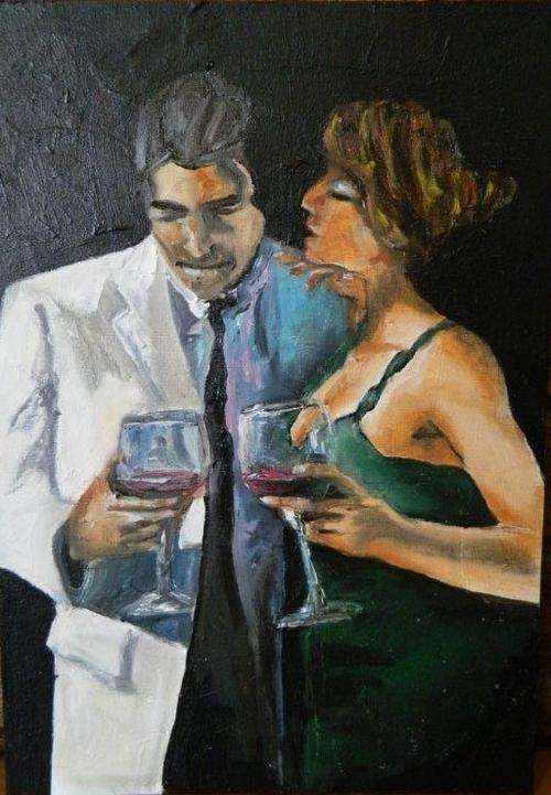 Couple drinking wine- by Thea 290x420mm unframed.