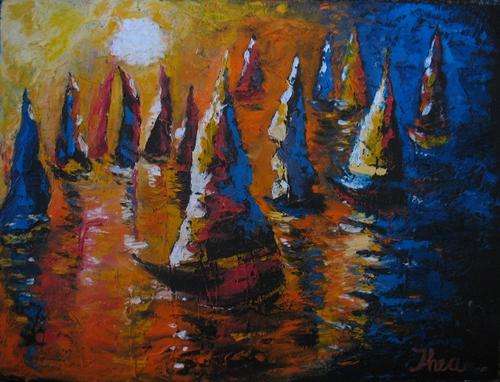 Boats in the Sunset - by Thea - 600x460mm