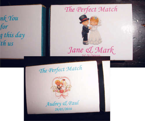 Matchbox size stickers for wedding favour boxes - Vinyl (Set front & back)