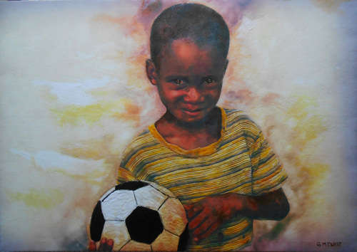 HOPEFUL by Dr. Michael Durst Acrylic on Canvas Painting of Boy with Soccer Ball