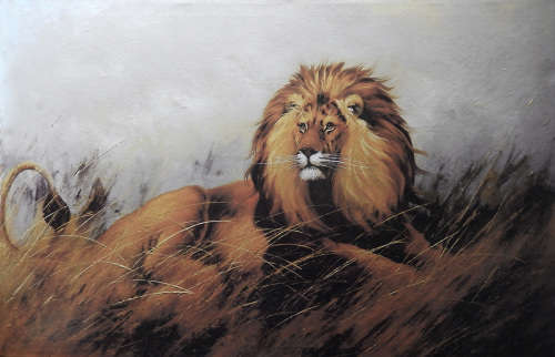 Lion Majesty - Wildlife Acrylic Painting on Canvas by Dr. Michael Durst