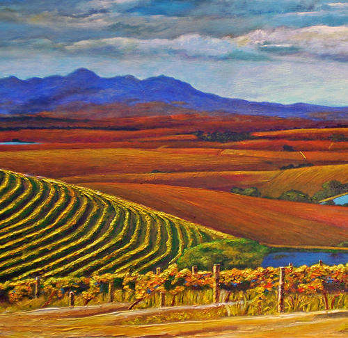 ¿Jordan's Golden View¿ Vineyard Impressionistic Painting of Cape Town by G M Durst