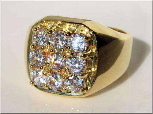 MENS DESIGNER CZ DIAMOND 18K GOLD PLATED RING