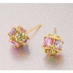 EARRINGS 9k GOLD FILLED STUD BALLS MULTI COLOUR