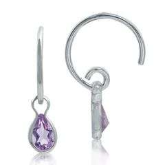 EARRINGS REAL AMETHYST PETITE C HOOP WITH STERLING SIVER