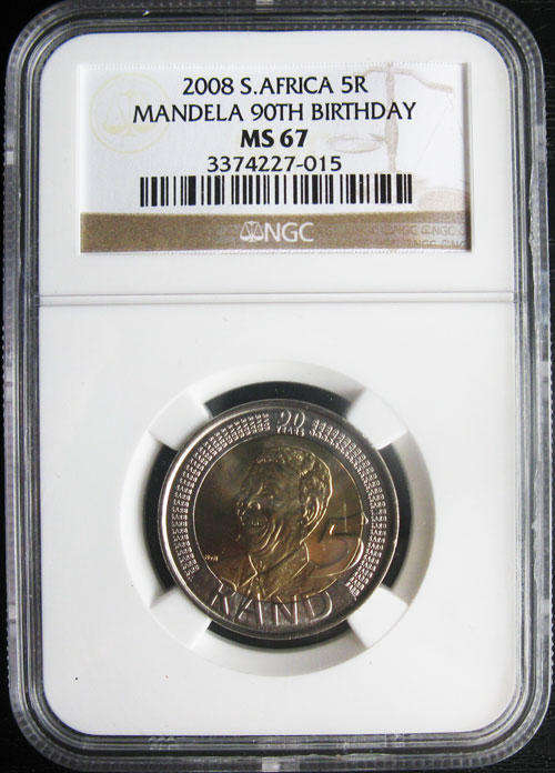 *MS67* * HIGH GRADE!!!! 2008 MANDELA 90TH BIRTHDAY R5 COIN -NGC GRADED ~ RARE GRADE~