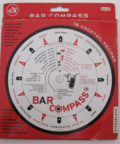 BAR COMPASS ~ ALMOST NEW ~ 16 COCKTAIL RECIPES