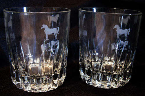 SET OF 2 WHITE HORSE WHISKEY GLASSES