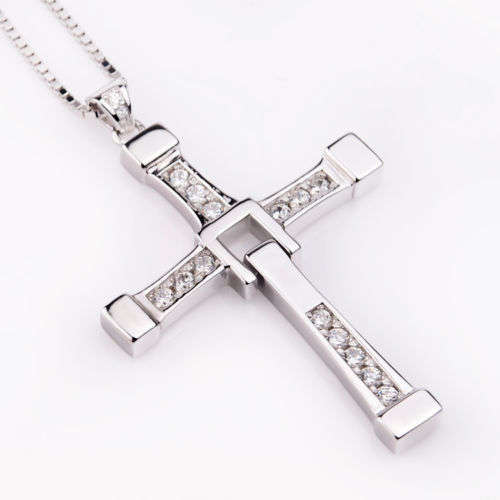 ***FAST & FURIOUS MENS'S STAINLESS STEEL  CHAIN WITH *CRYSTAL'S* CROSS PENDANT***