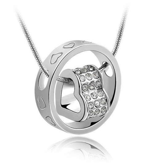***18K WHITE GOLD PLATED HEART & RING ~ WITH SWAROVSKI ELEMENTS***