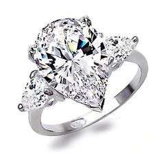 ***4 CARAT SIMULATED PEAR CUT SIM PEAR CUT DIAMOND RING WITH ACCENTS ~ STAMPED S925~SIZE 5 1/4***