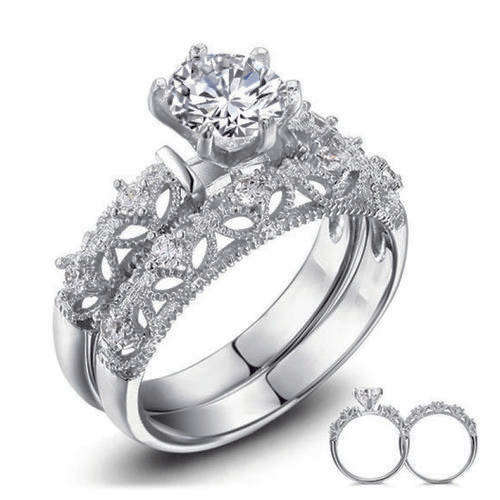 925 STERLING SILVER WEDDING & ENGAGEMENT RING *SIMULATED DIAMONDS* ~STAMPED 925~ SIZE 7