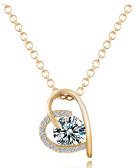 ***HEART SHAPED YELLOW GOLD PLATED NECKLACE  ~WITH SIMULATED DIAMOND PENDANT***
