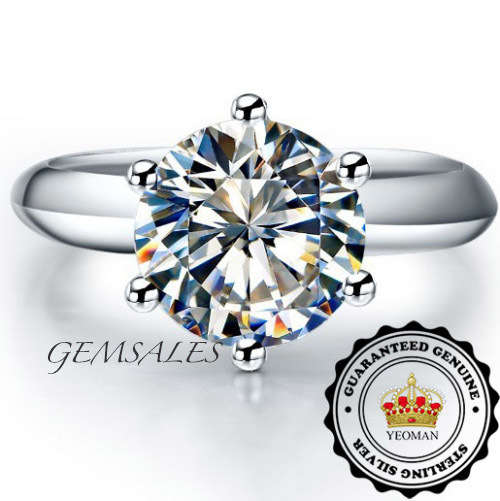 GUARANTEED GENUINE STERLING SILVER ~2 CARAT SIMULATED DIAMOND~ SIZE L - 5 3/4