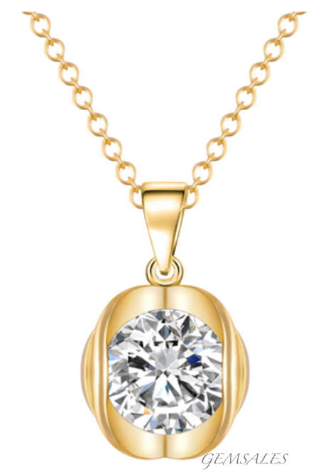 ***STUNNING YELLOW GOLD PLATED NECKLACE  ~WITH SIMULATED DIAMOND PENDANT***