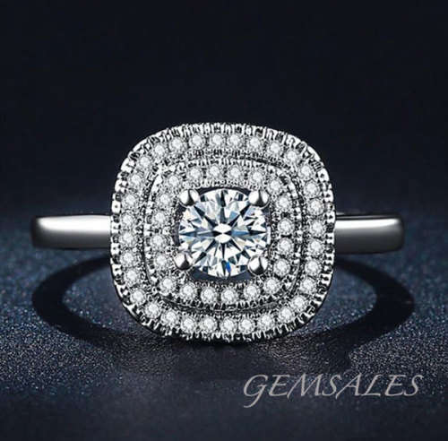 STUNNING HALO PAVE DESIGN SIMULATED DIAMOND RING *S925*   Size 6 3/4 - N (53.3mm)