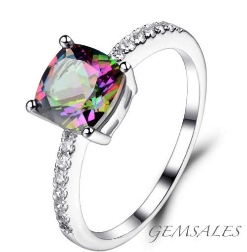 STUNNING MYSTIC TOPAZ CZ RING 18KRGP  ~ SIZE  7