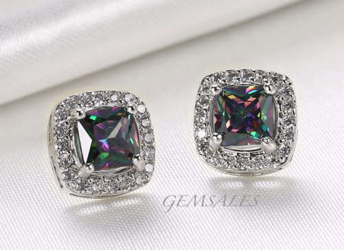 MYSTIC TOPAZ WITH SIMMULATED DIAMONDS *STAMPED 18KRGP *