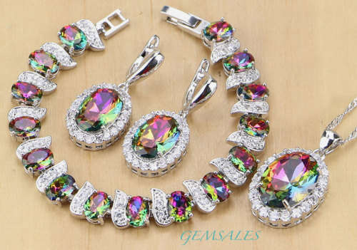 *SPECTACULAR* NATURAL RAINBOW MYSTIC TOPAZ GEMSTONE  *3 PIECE SET* FREE GIFT BOX