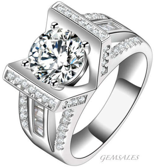 2 CARAT WITH BAGUETTE INLAY ~ SPECTACULAR SIMULATED DIAMOND RING  * S925 * SIZE 6 3/4 - N (53.5mm)