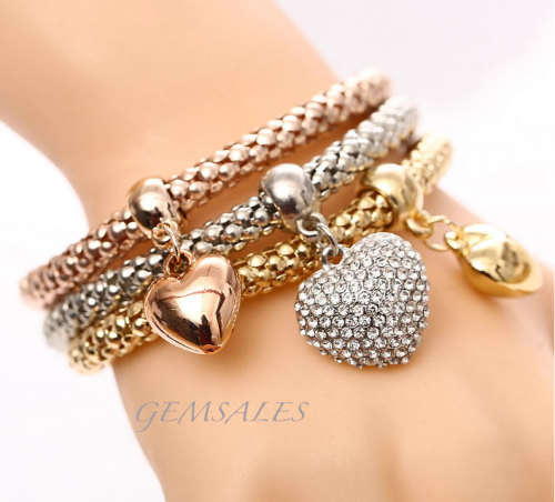 HOT FASHION !!!  MESH CHARM BRACELETS - SET OF 3 - SILVER, GOLD & ROSE GOLD