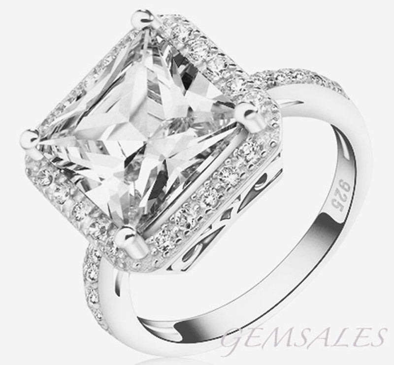 5.99 Ct  BRILLIANT CUT PRINCESS  Cr. DIAMOND RING *S925*   SIZE 7