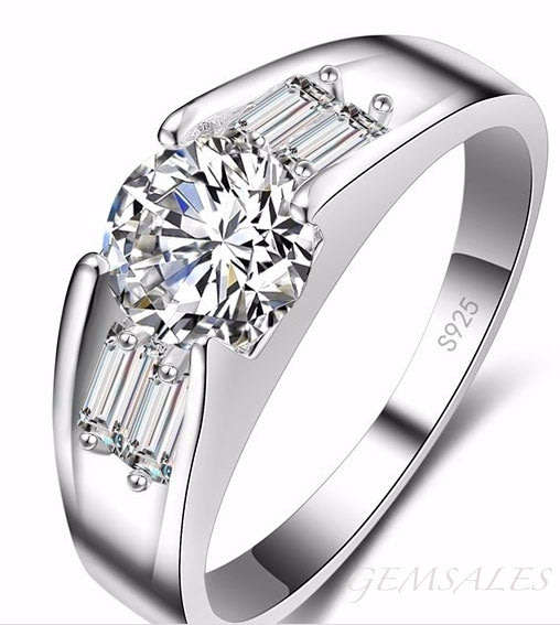1.28Ct Cr. Diamond With Baguette Inlay  *** S925 ***  SIZE 6 3/4 - N (53.5mm)