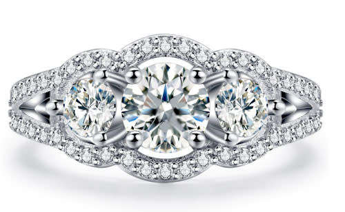 UNIQUE SIM DIAMOND RING WITH MICRO INLAY ~ CENTER STONE 2.04ct  *S925*   SIZE  7 1/4 - O