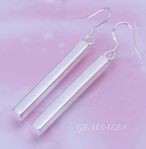 HOT FASHION !!!  SILVER BAR EARRINGS - SILVER PLATED