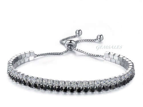 ADJUSTABLE TENNIS BRACELET *DOUBLE* ROW BLACK & CLEAR CZ STONES IN CLAW SETTINGS* 23.5cm *GIFT IDEA*