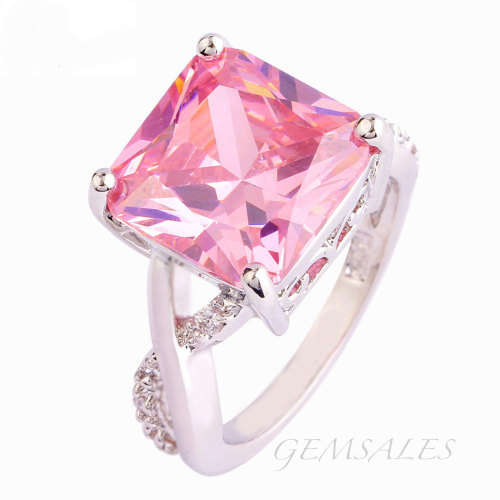 BRILLIANT PRINCESS CUT PINK TOPAZ CZ  RING   ***S925***  SIZE   7 3/4  - P 1/2 - 56mm