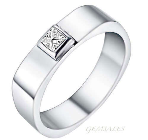 STYLISH SILVER SQUARE BAND WITH ROUNDED EDGE & SIM DIAMOND CZ *S925*   SIZE  6  - M  - 52mm