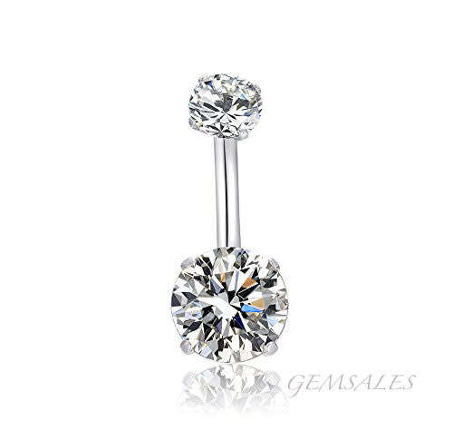 CUBIC ZIRCONIA   # SURGICAL STEEL BELLY BUTTON RING #     *** GIFT IDEA ***