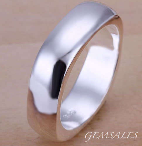STYLISH SQUARE SILVER BAND WITH ROUNDED EDGE  *S925*    SIZE  8.5 - Q 1/2 - 58mm