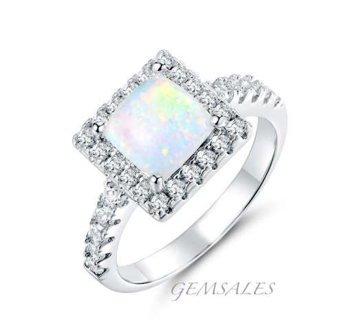 ELEGANT Cr. OPAL &  CZ RING ***S925***   SIZE  7.75 - P 1/2  - 56mm
