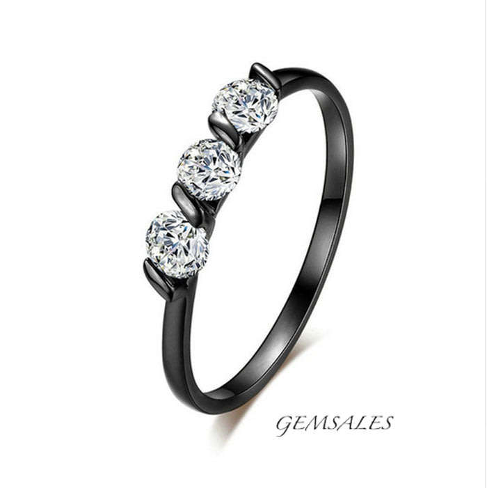 BRILLIANT CUT  3 X 0.29ct  SIM DIAMOND CZ  *BLACK GOLD PLATED* SIZE  7 - O  - 54.5mm