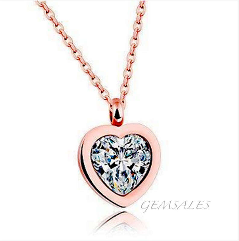 ROSE GOLD PLATED & CUBIC ZIRCONIA PENDANT NECKLACE   - CHAIN  40cm + 5cm Extension
