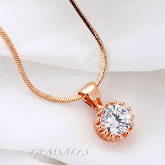2.17ct CUBIC ZIRCONIA IN A CROWN SETTING *ROSE GOLD PLATED*   - CHAIN  40cm