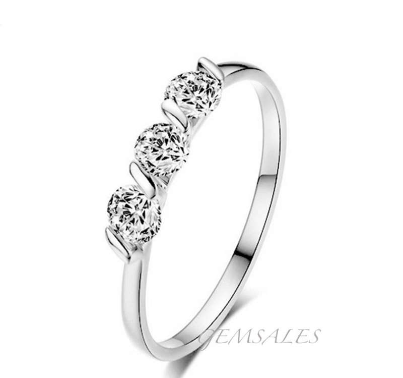 BRILLIANT CUT  3 X 0.29ct  SIM DIAMOND CZ  *WHITE GOLD PLATED* SIZE  7.25 - O 1/2 - 55mm