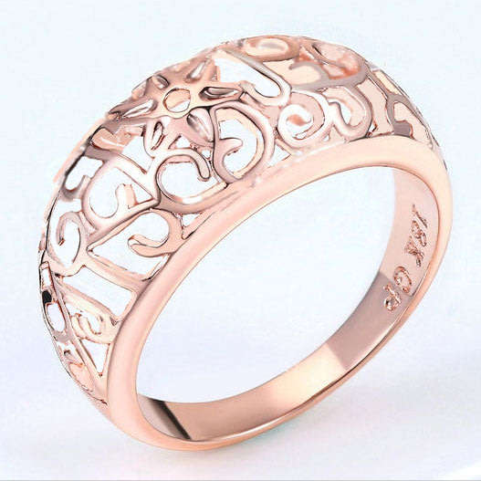 18KGP *ROSE GOLD PLATED*  FLOWER DESIGN HOLLOW RING   SIZE  8 - Q   - 57mm