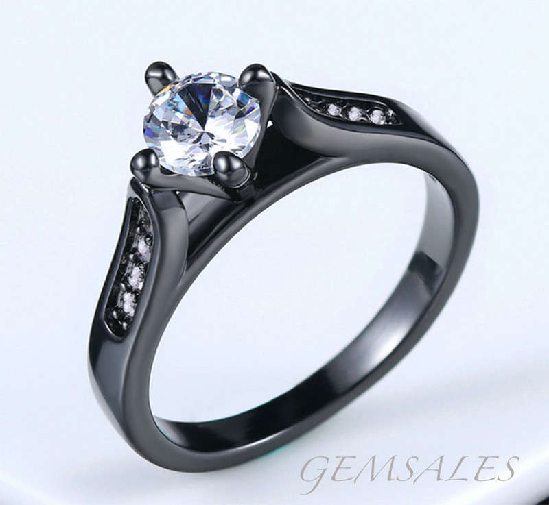 0.49ct AUSTRIAN CRYSTAL WITH INLAY *BLACK GOLD PLATED*   *18KGP*   SIZE   7.75 - P 1/2  - 56mm