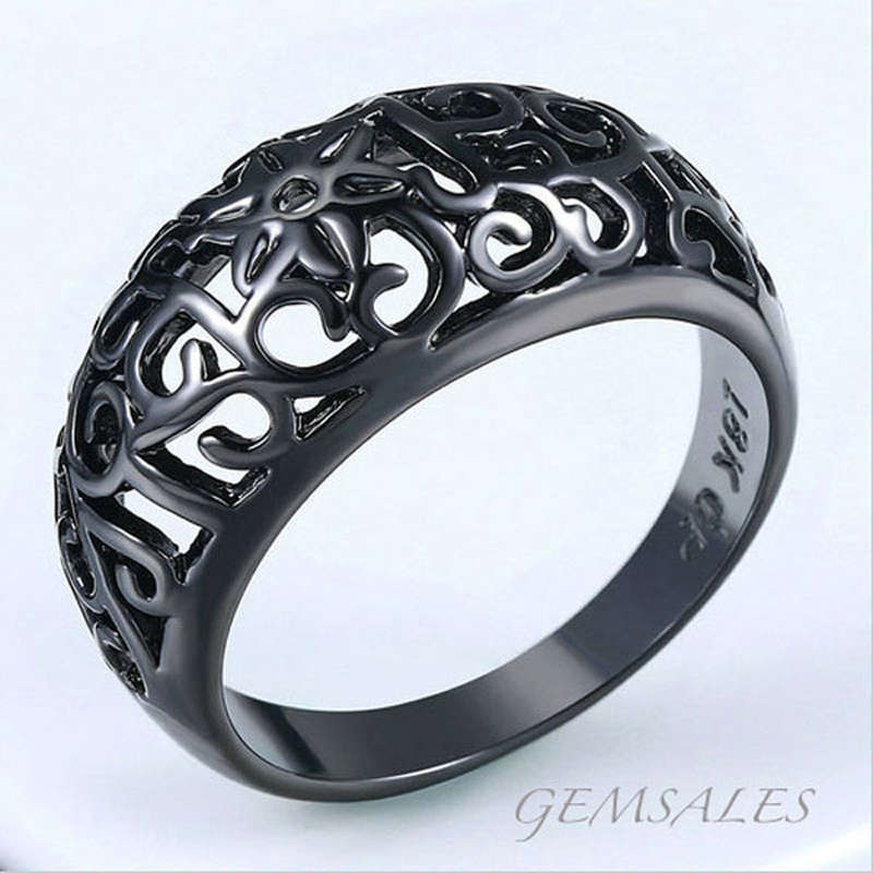 18KGP *BLACK GOLD PLATED*  FLOWER DESIGN HOLLOW RING   SIZE  7.5 - P  - 55.5m
