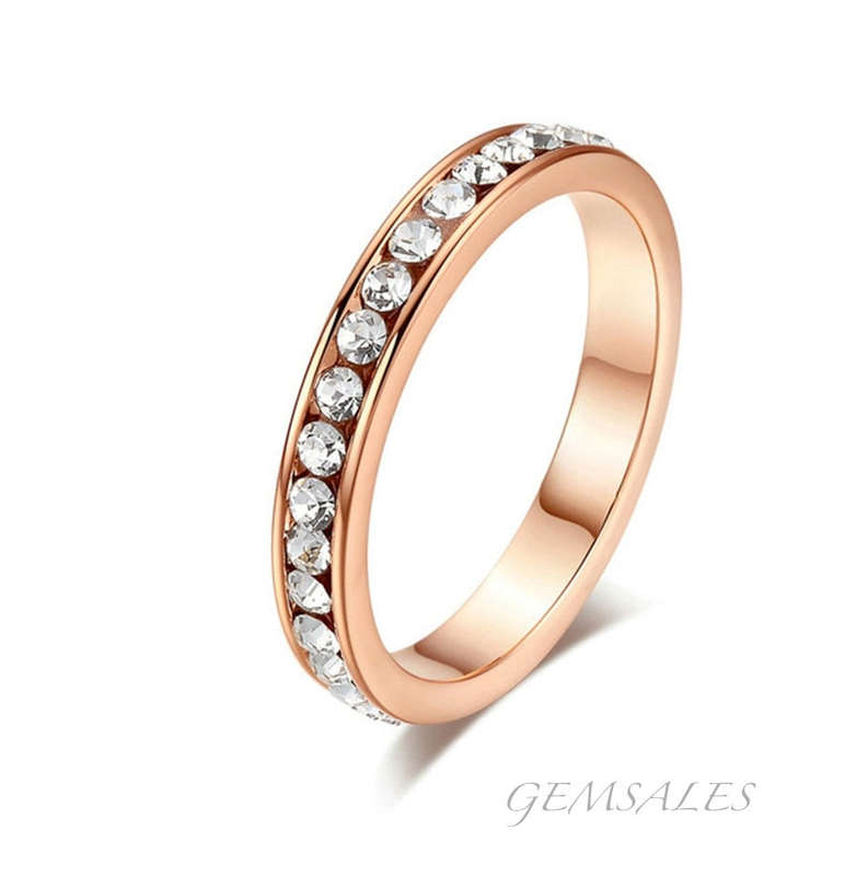 4mm BAND CHANNEL SET CZ INLAY  *ROSE GOLD PLATED*      SIZE  8.5   - Q 1/2  - 58mm