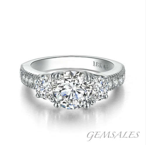 BRILLIANT CUT 3.46ct Cr Diamond CZ Ring Trilogy *SENSATIONAL*18KGP*    SIZE  8  -  Q  -  57mm