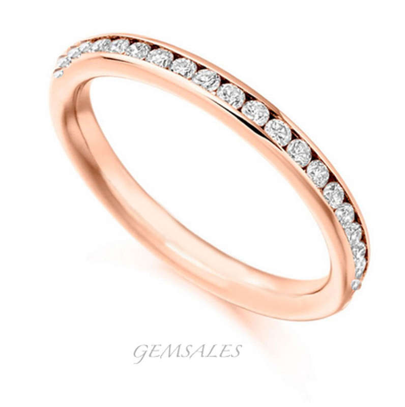 4mm BAND CHANNEL SET FULL ROUND CZ INLAY  *ROSE GOLD PLATED*      SIZE  6.5   - N   -  53mm
